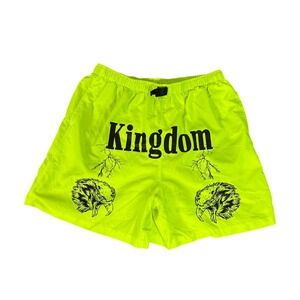 Kingdom Neon Yellow‎ Eagle Lightning Graphic Athletic Shorts Men's L Mesh Lined